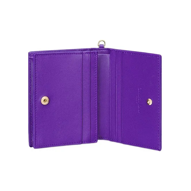 DIOR Lady Dior Lambskin Wallet Mini Women's Purple-4