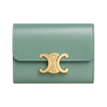 CELINE Triomphe Shiny Calfskin Wallet Women's Green