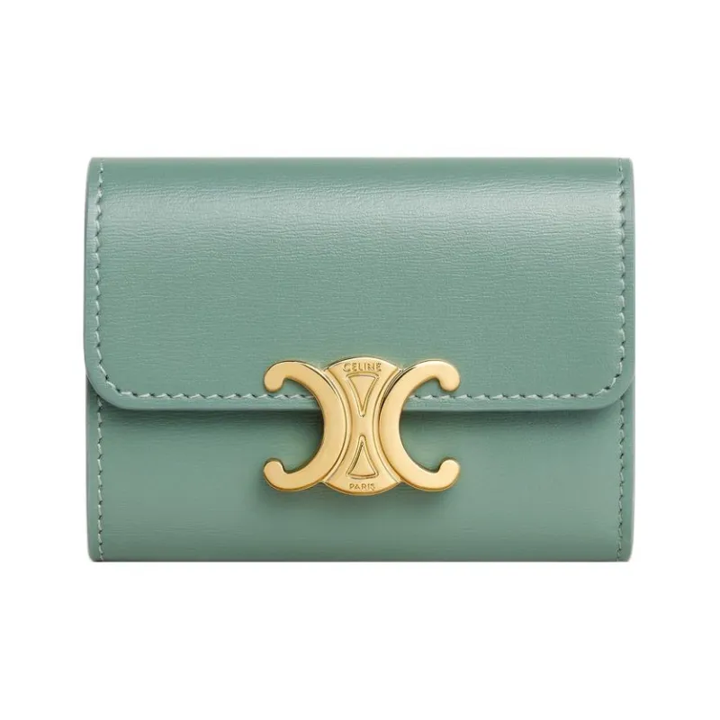 CELINE Triomphe Shiny Calfskin Wallet Women's Green-0