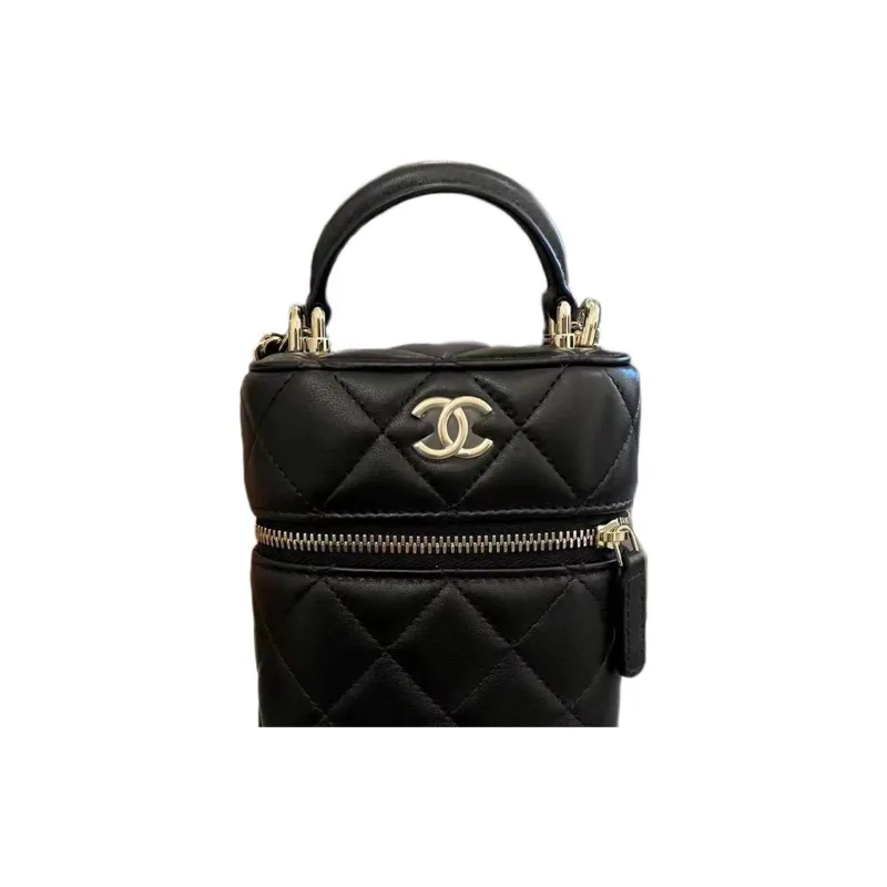 CHANEL Top Handle Zip Closure Chain Shoulder Strap Cell Phone Pouch, Handbag, Shoulder Bag, Crossbody Bag Women's Black-2
