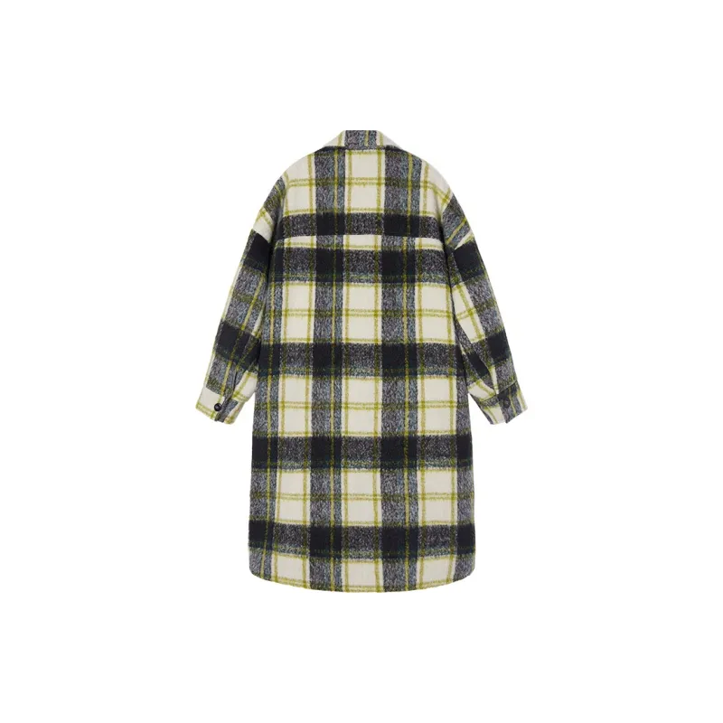 EPTISON WOMAN Coats Women's Yellow Green Plaid-1