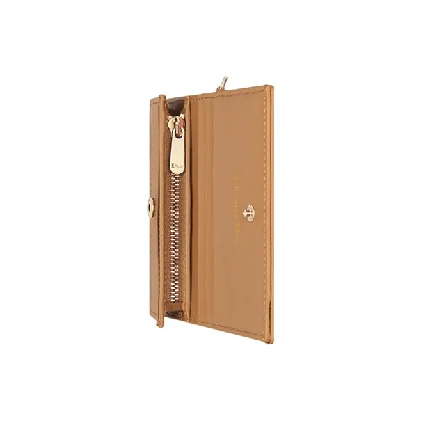 DIOR Sheepskin Wallet Mini Women's Brown-3