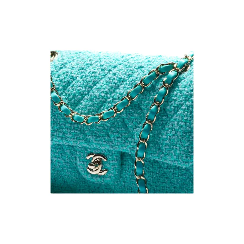 CHANEL Classic Flap CF Wool Twill Velvet Gold Metal Mouth Cover Bag Crossbody Bag Women's Turkish Blue/Light Blue-2