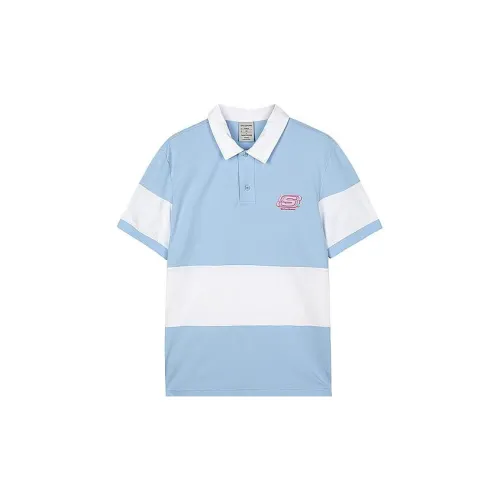 Skechers X Little Liu Duck Co-branded Model Polo Shirts Men Sky Blue-Gray