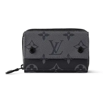 LOUIS VUITTON Coated Canvas Cow Leather Patchwork Trim Wallet Men's Black & Gray