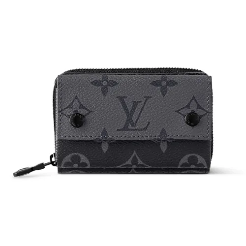 LOUIS VUITTON Coated Canvas Cow Leather Patchwork Trim Wallet Men's Black & Gray