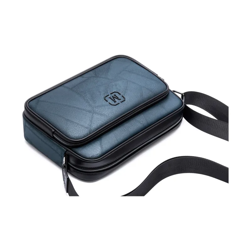 FAIRWHALE PU Crossbody Bag Messenger Bag Unisex Black Blue-13