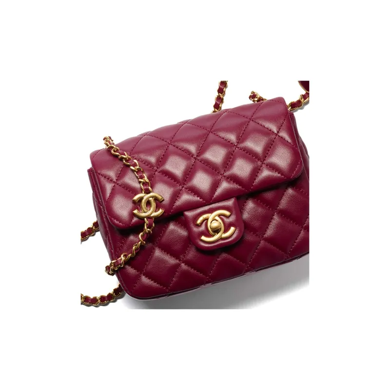 CHANEL 22K Autumn And Winter Lambskin Enamel Metal Flap Bag, Crossbody Bag, Shoulder Bag Women's Red-2