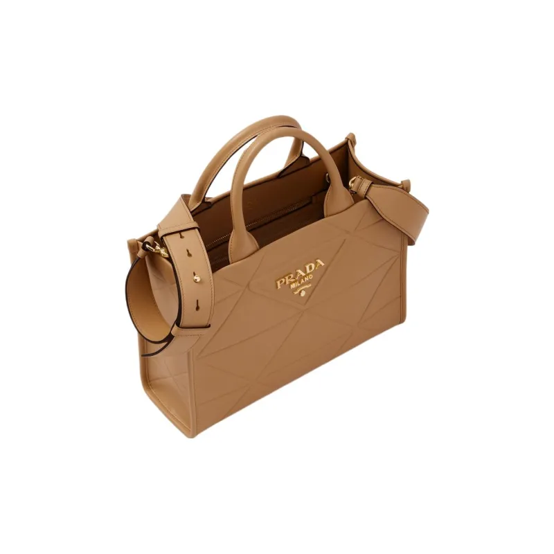 PRADA Symbole Leather Tote Bag Shopping Bag Handbag Small Size Women's Caramel-1