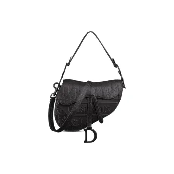 DIOR Embossed Cowhide Leather Saddle Bag Crossbody Bag One Shoulder Handbag Regular Women's Black