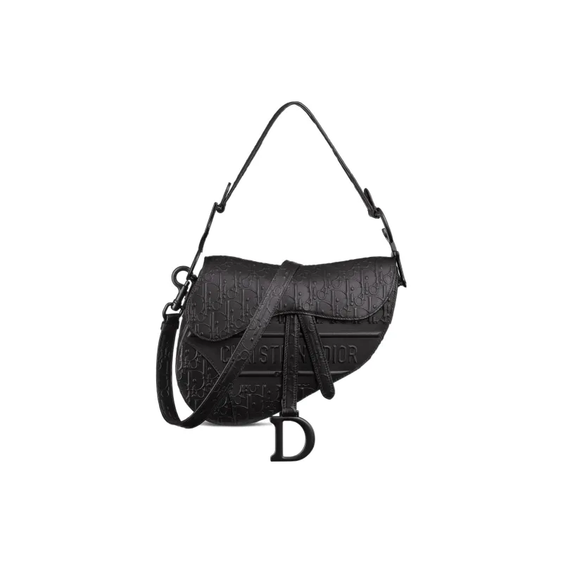 DIOR Embossed Cowhide Leather Saddle Bag Crossbody Bag One Shoulder Handbag Regular Women's Black-0