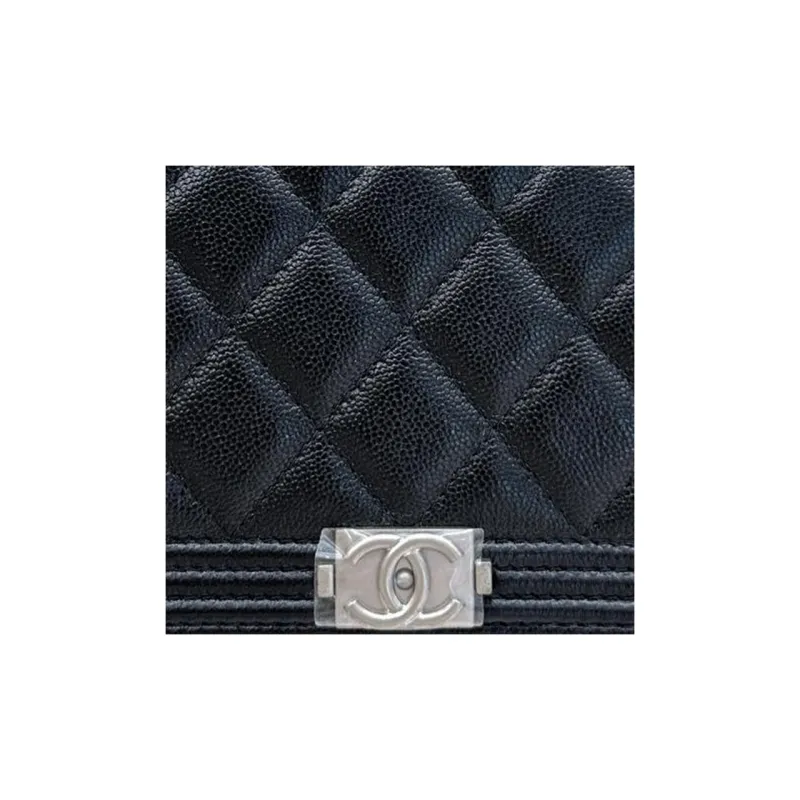 CHANEL Grain Embossed Caviar Cow Leather Wallet, Cell Phone Pouch, Clutch Women's Black-3