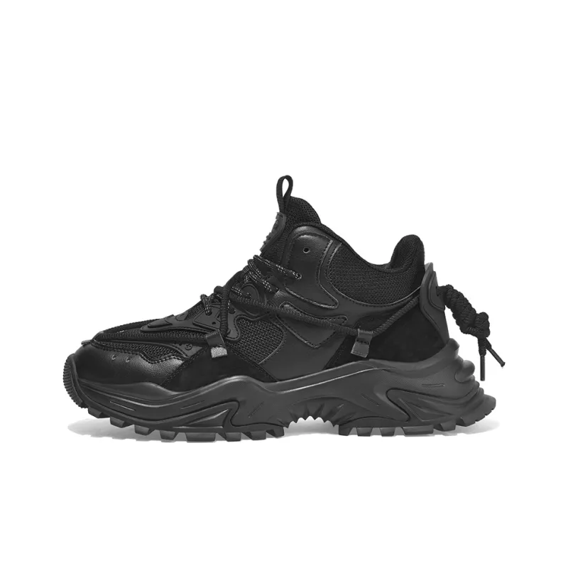 Masongarments Shark Tooth No. 2 Height Increasing Wear-Resistant Mid-Top Chunky Sneakers Unisex Obsidian Black-1
