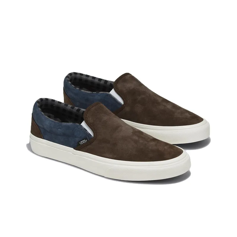 Vans Classic Slip On Pig Suede Shoes 'Plaid Brown Navy'-2
