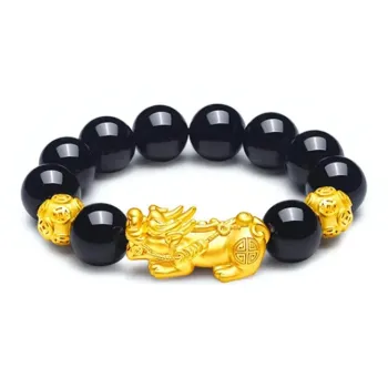 Emerald Dynasty 999 Fine Silver Jade Bracelets Unisex Obsidian