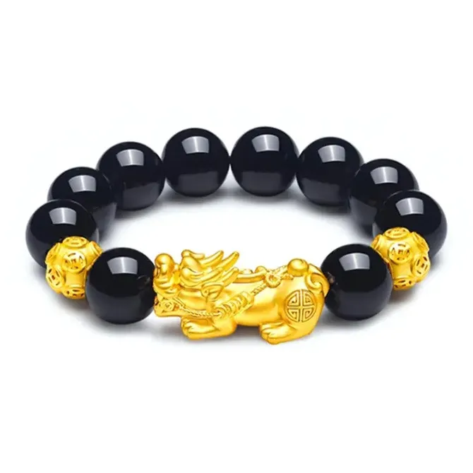 Emerald Dynasty 999 Fine Silver Jade Bracelets Unisex Obsidian-0