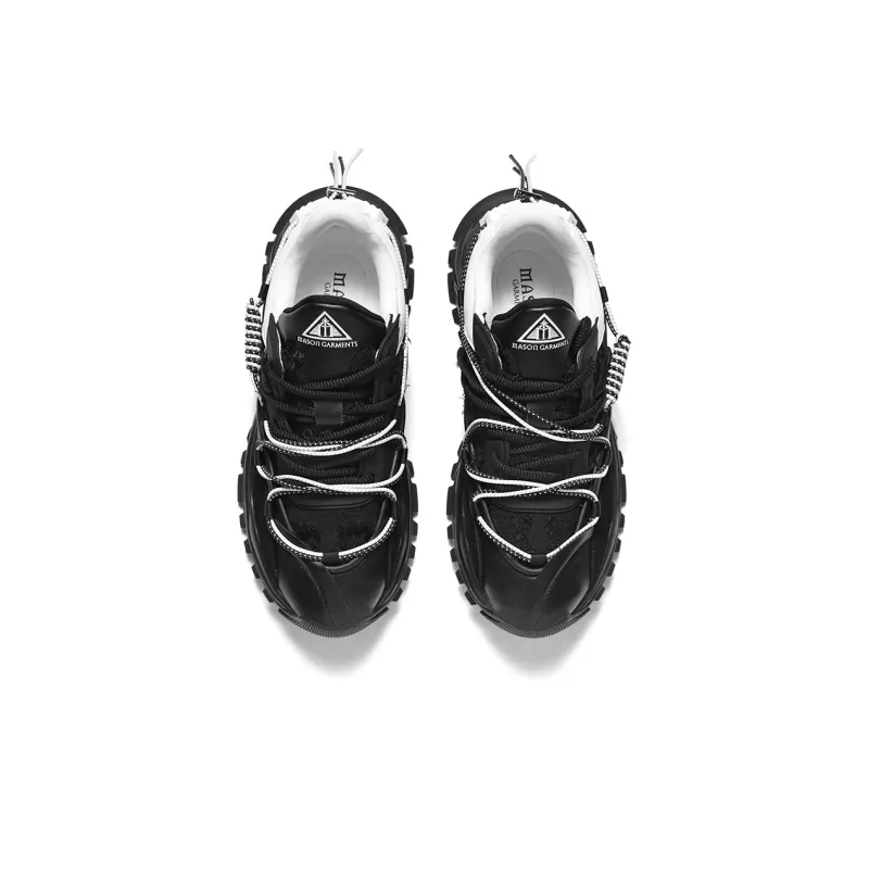 Masongarments Shark Tooth No. 1 Height Increasing Wear-Resistant Low-Top Chunky Sneakers Unisex Jet Black-4