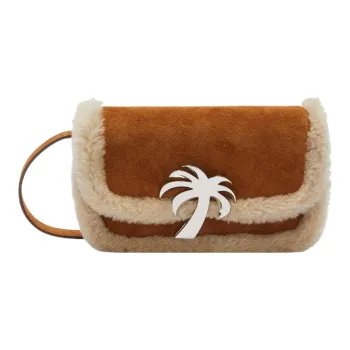 PALM ANGELS Sheepskin Patchwork With Cow Leather Crossbody Bag Shoulder Bag Women's Brown Beige
