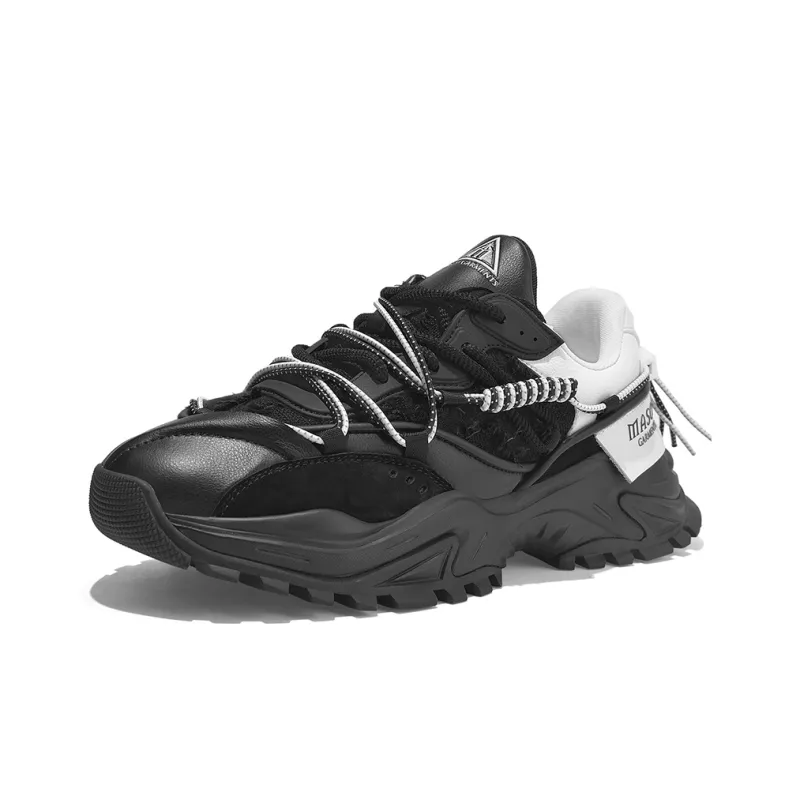 Masongarments Shark Tooth No. 1 Height Increasing Wear-Resistant Low-Top Chunky Sneakers Unisex Jet Black-1