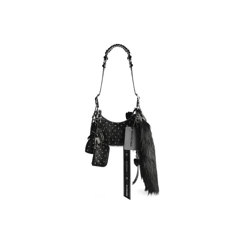 Balenciaga Le Cagole Fine Grained Sheepskin Adorned With Rhinestones Handbag Shoulder Bag Mini Women's Black-1