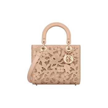 DIOR Lady Dior Calfskin Shoulder Bag Crossbody Bag Handbag Medium Size Women's Sand Pink