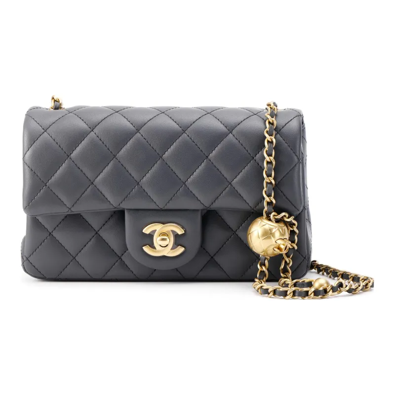 CHANEL Classic Flap CF Sheepskin Chain Bag, Flap Bag, Shoulder Bag, Crossbody Bag Mini Women's Dark Gray-0