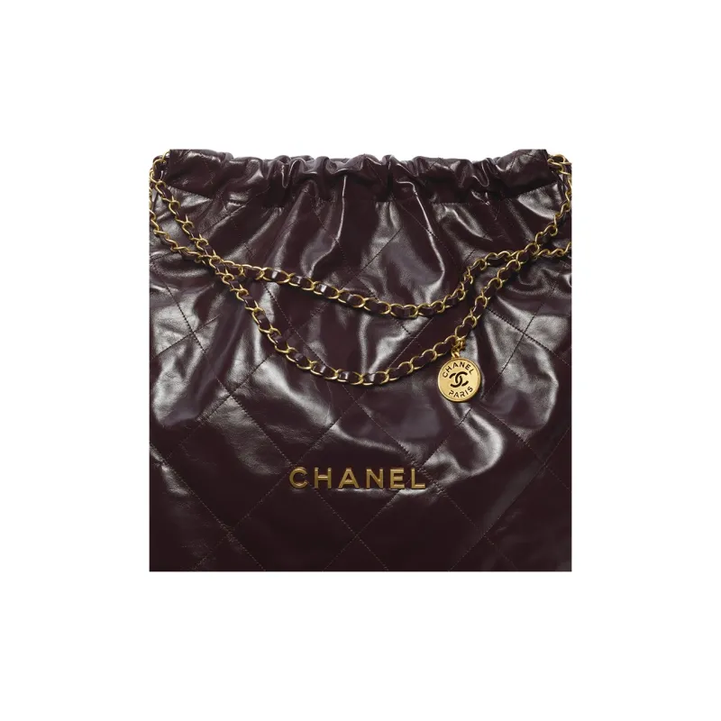 CHANEL 22Bag22K Fall And Winter Shiny Calfskin Tote Bag, Shopping Bag, Handbag, Shoulder Bag Tubas Women's Dark Brown-2