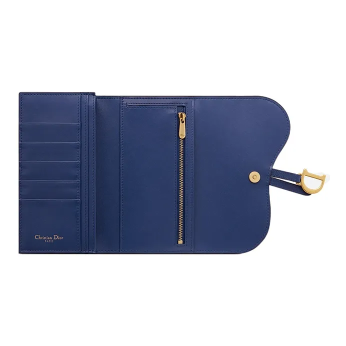 DIOR Saddle Goatskin Wallet Women's Blue-3