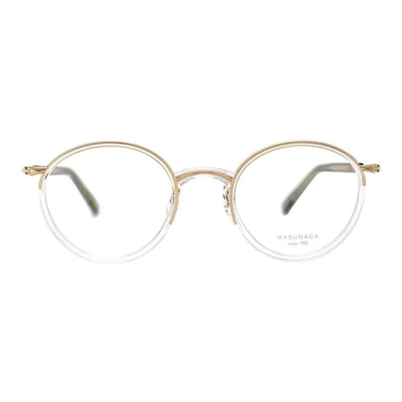 MASUNAGA Titanium Irregular Shape Eyeglass Frames Unisex Transparent Frame Gold Stand-1