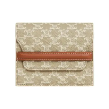 CELINE Triomphe Canvas With Lambskin Card Holder Women's Greige