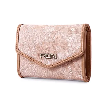 FION Fabric With Cow Leather Wallet Small Size Women's Pink