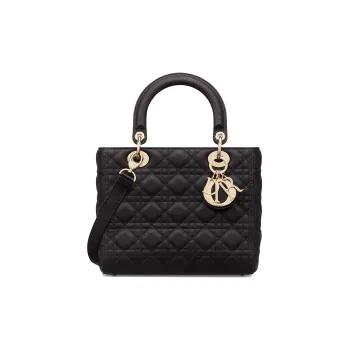DIOR Lady Dior Grained Calfskin Dior Bag Shoulder Bag Crossbody Bag Handbag Medium Size Women's Black