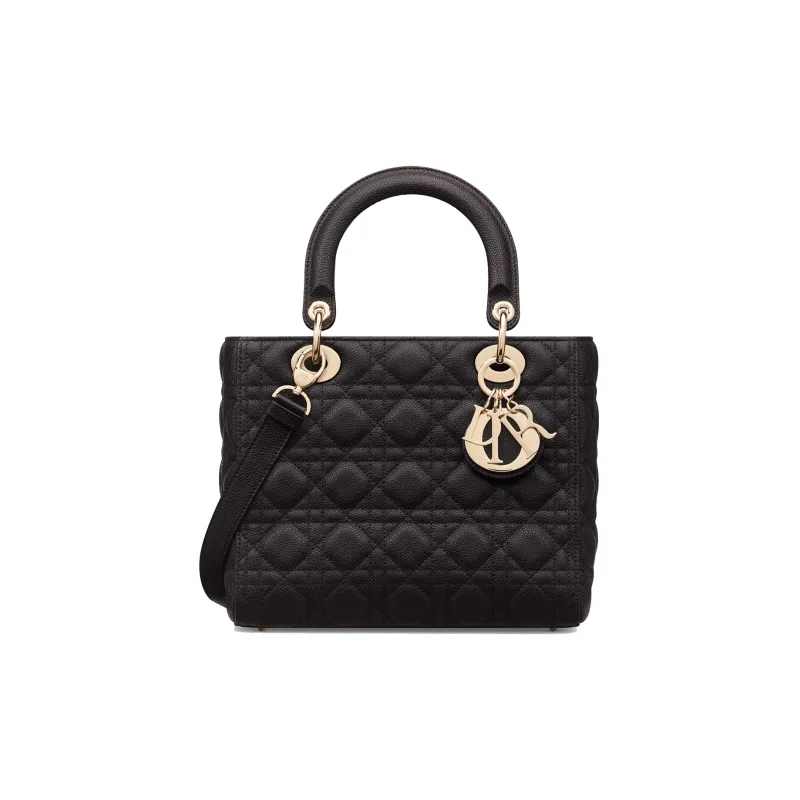 DIOR Lady Dior Grained Calfskin Dior Bag Shoulder Bag Crossbody Bag Handbag Medium Size Women's Black-0