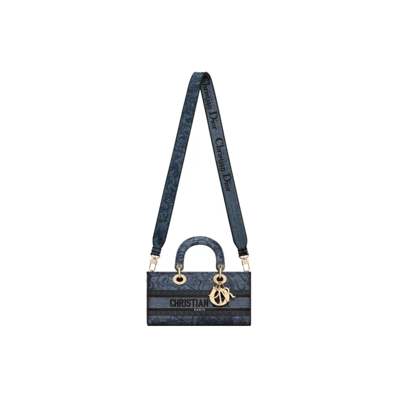 DIOR Lady D JOY Embroidery Shoulder Bag Crossbody Bag Handbag Medium Size Women's Denim Blue-2