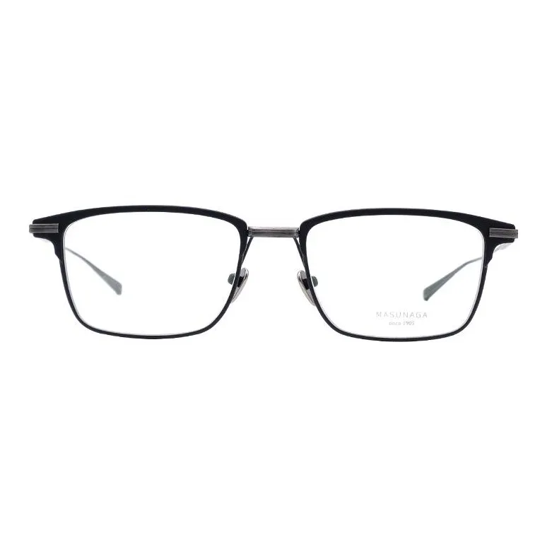 MASUNAGA Titanium Square Eyeglass Frames Unisex Black Frame With Gray Legs-1