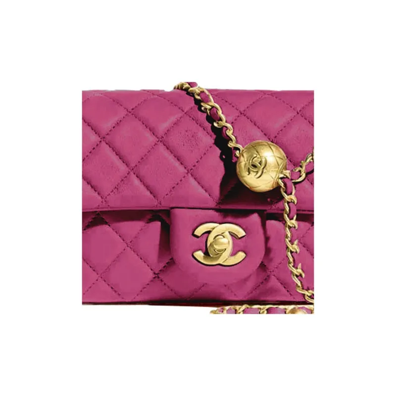 CHANEL Small Gold Ball Classic Flap CF Sheepskin Shoulder Bag, Crossbody Bag Women's Rose Red-1