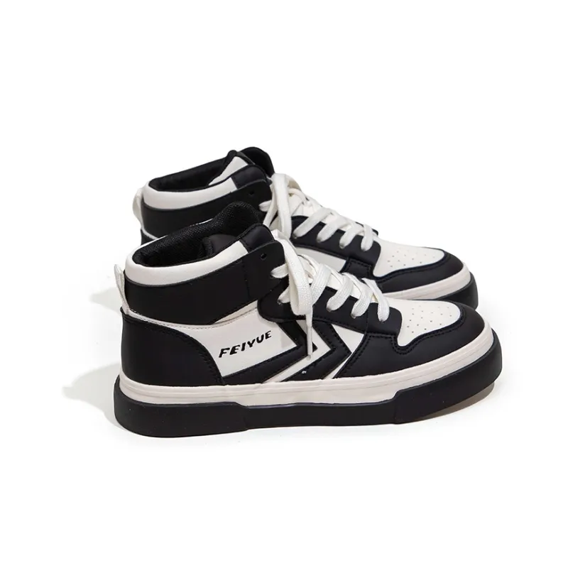 Feiyue Wear-resistant And Lightweight High-Top Skateboard Shoes Women's Black Beige-1