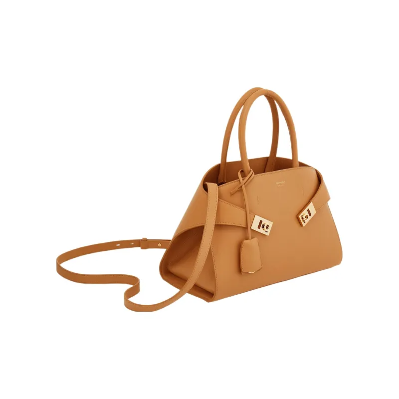 FERRAGAMO Grained Calfskin Shoulder Bag, Crossbody Bag, Handbag Small Size Women's Light Camel-1