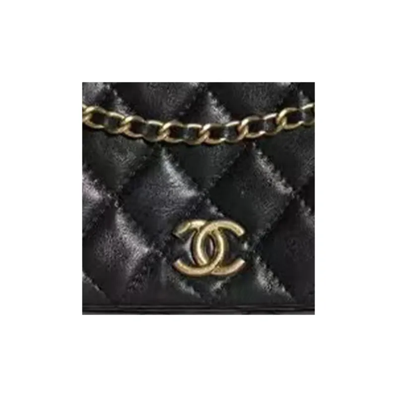 CHANEL 22K Autumn And Winter Sheepskin Flap Bag Cell Phone Pouch Women's Black-1