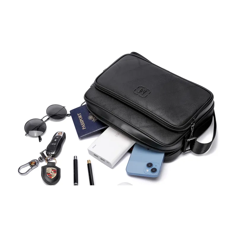 FAIRWHALE PU Crossbody Bag Messenger Bag Unisex Black Blue-7