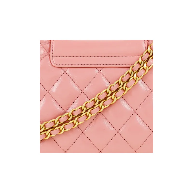 CHANEL Calfskin Crossbody One Shoulder Handbag Mini Women's Coral Pink-5