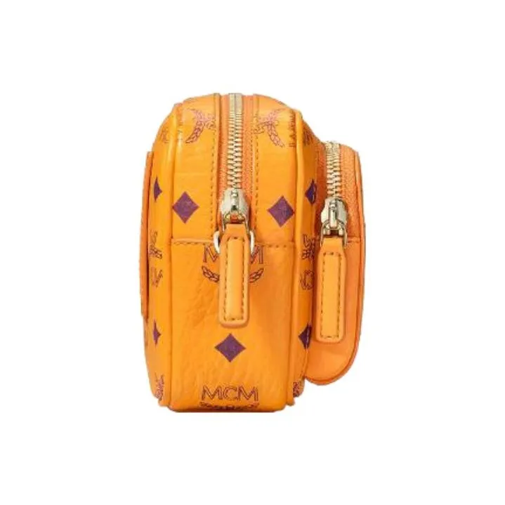 MCM Klassik Visetos Leather Camera Bag, Crossbody Bag, Shoulder Bag Extra Mini Unisex Bright Orange-1