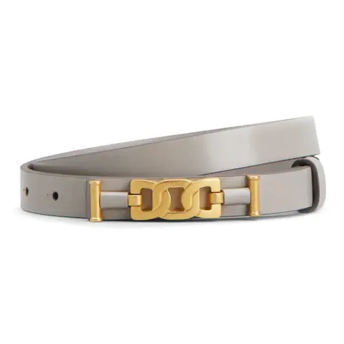 TOD'S Kate Chain Emblem Letter Logo Decoration Leather Belts Women's Gray Width 1.7CM