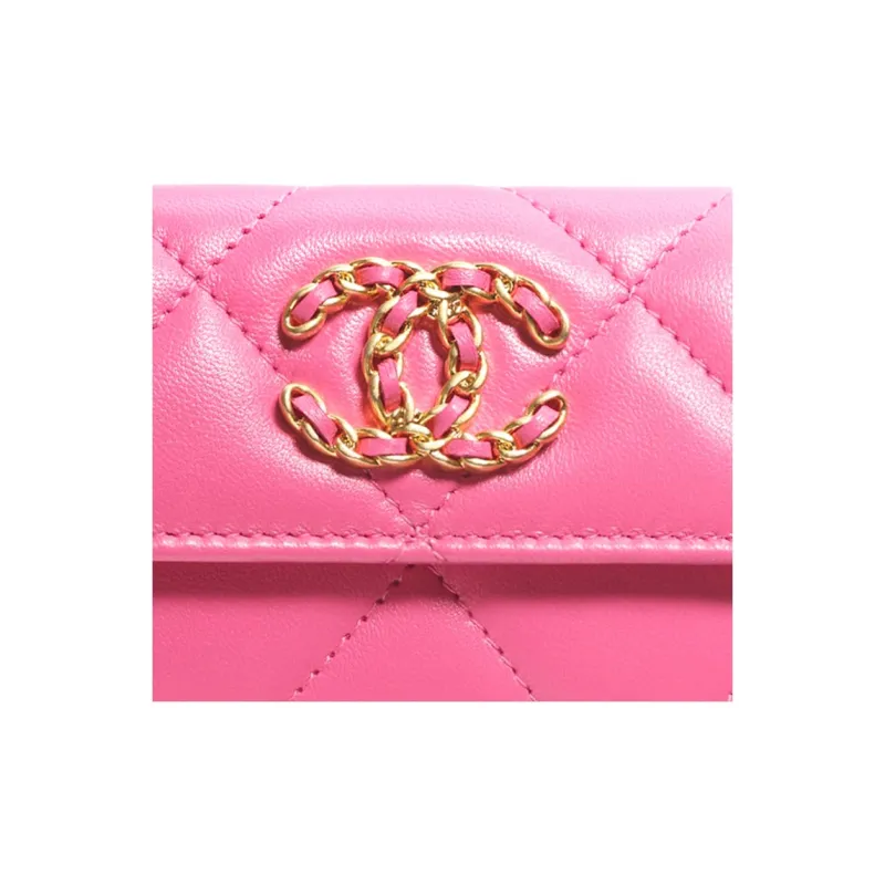 CHANEL 19Bag Lambskin Wallet Small Size Women's Pink-3