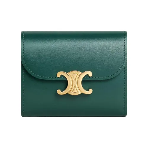 CELINE Triomphe Shiny Cow Leather Wallet Small Size Women's Amazon Green