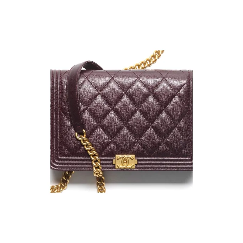 CHANEL LeboyWOC Grain Embossed Calfskin With Gold Metal Pochette, Shoulder Bag, Crossbody Bag Women's Burgundy-2