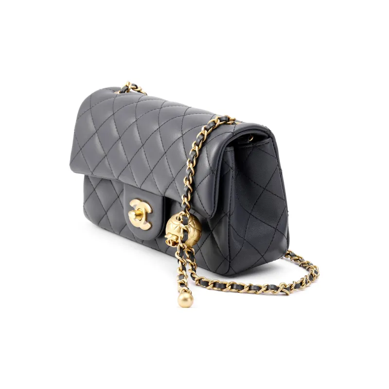 CHANEL Classic Flap CF Sheepskin Chain Bag, Flap Bag, Shoulder Bag, Crossbody Bag Mini Women's Dark Gray-1