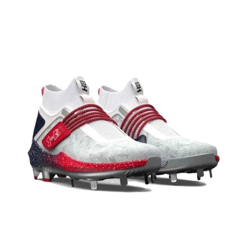 Under Armour Harper 8 Low ST USA Anti-Slip Wear-Resistant High-Top Training Shoes Men's Red White-3
