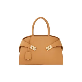 FERRAGAMO Grained Calfskin Shoulder Bag, Crossbody Bag, Handbag Small Size Women's Light Camel