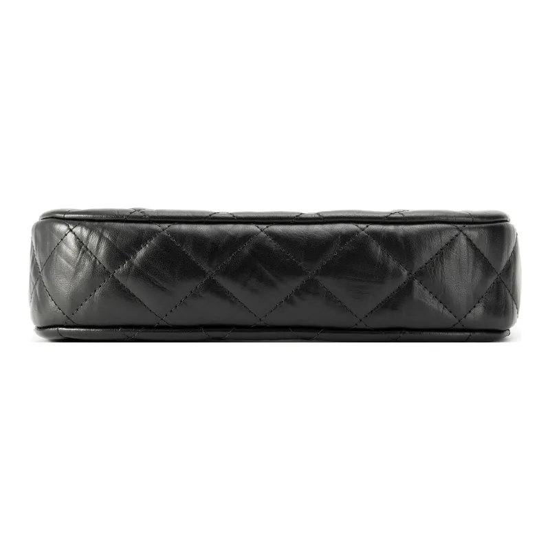 CHANEL Cow Leather Shoulder Bag, Hobo Bag, Handbag Trumpets Women's Black-3